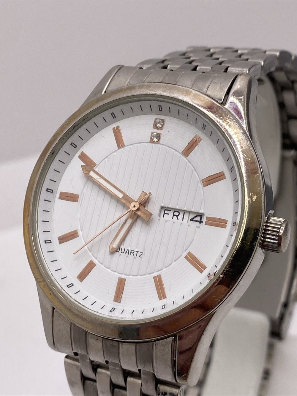 Mens Silver Tone Watch Works New Battery